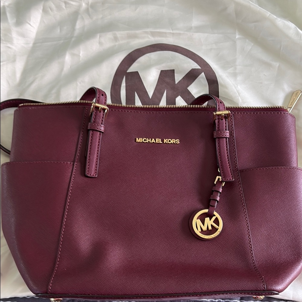 Michael Kors Red Leather Shoulder Bag with Gold Charm